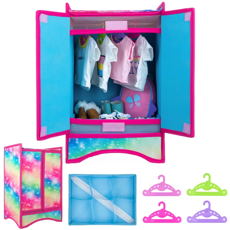 18 Inch Girl Doll Accessories Closet Wardrobe Set - Including 18 Inch Doll Clothes Wardrobe, Hangers and Storage Box for Our My Generation Life Doll Accessories