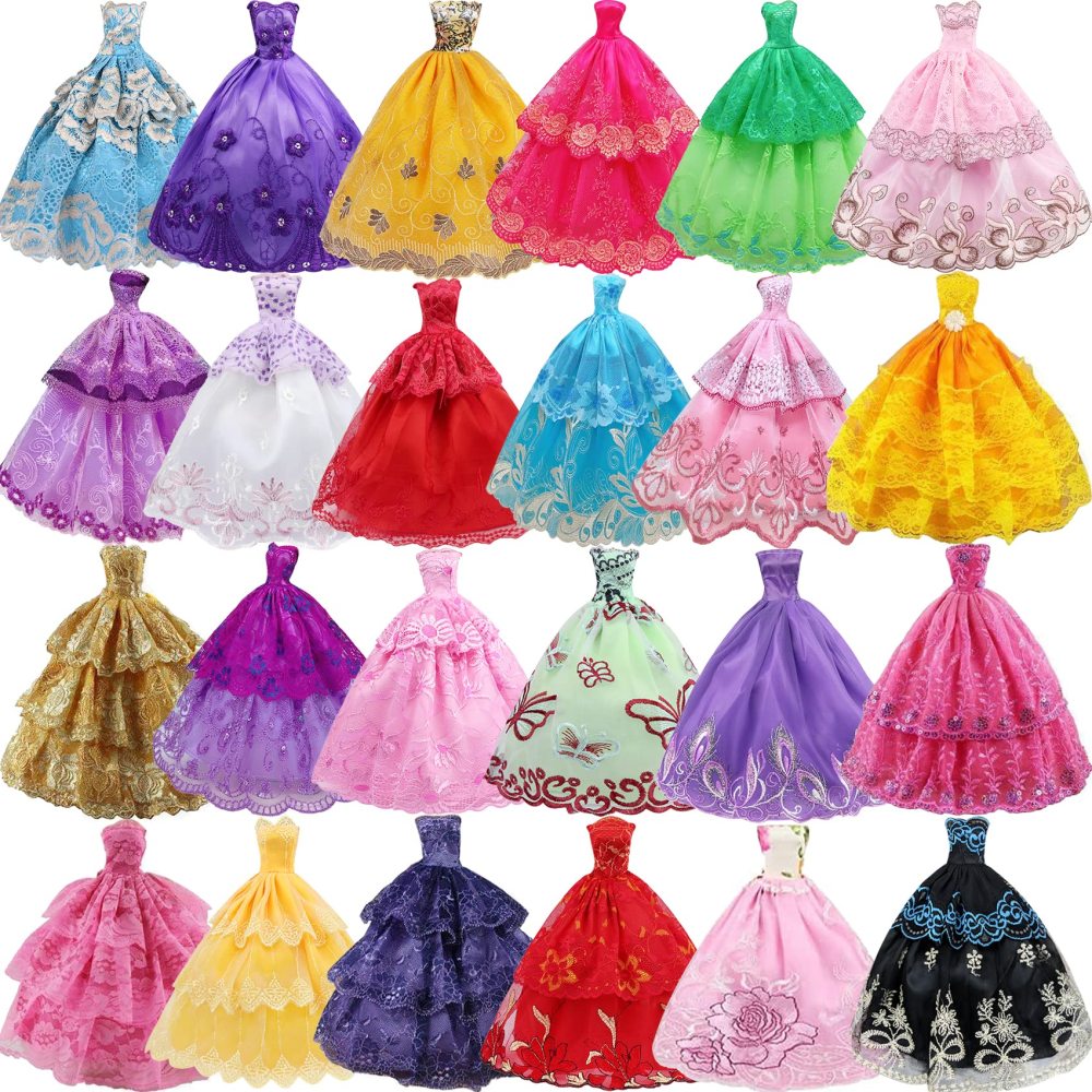 51 Pcs 11.5 Inch Girl Doll Clothes and Accessories - 6 Pcs 11.5 Inch Girl Doll Wedding Evening Party Dresses Grown with 45 Pcs 11.5 Inch Girl Doll Shoes Hangers and Other Accessories