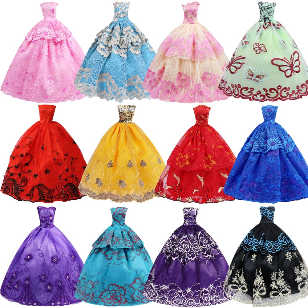 51 Pcs 11.5 Inch Girl Doll Clothes and Accessories - 6 Pcs 11.5 Inch Girl Doll Wedding Evening Party Dresses Grown with 45 Pcs 11.5 Inch Girl Doll Shoes Hangers and Other Accessories