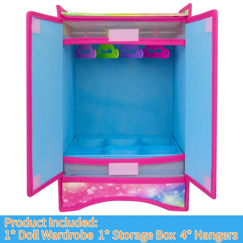 18 Inch Girl Doll Accessories Closet Wardrobe Set - Including 18 Inch Doll Clothes Wardrobe, Hangers and Storage Box for Our My Generation Life Doll Accessories