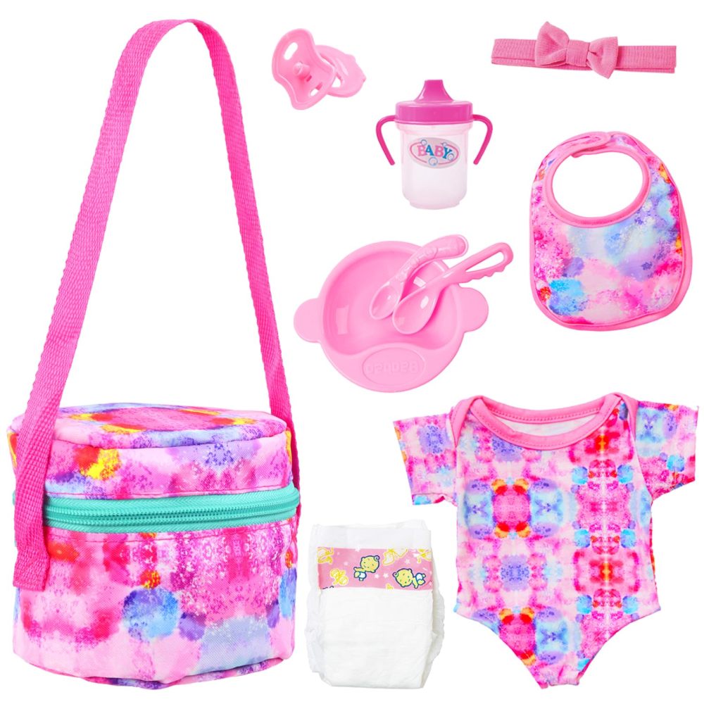 10 PCS Baby Doll Accessories, Baby Doll Feeding and Caring Set Pretend Play Set for Kids includes Carry Bag, Dinner Plate, Doll Drinking Bottles, Babies Doll Bib (NO Doll)