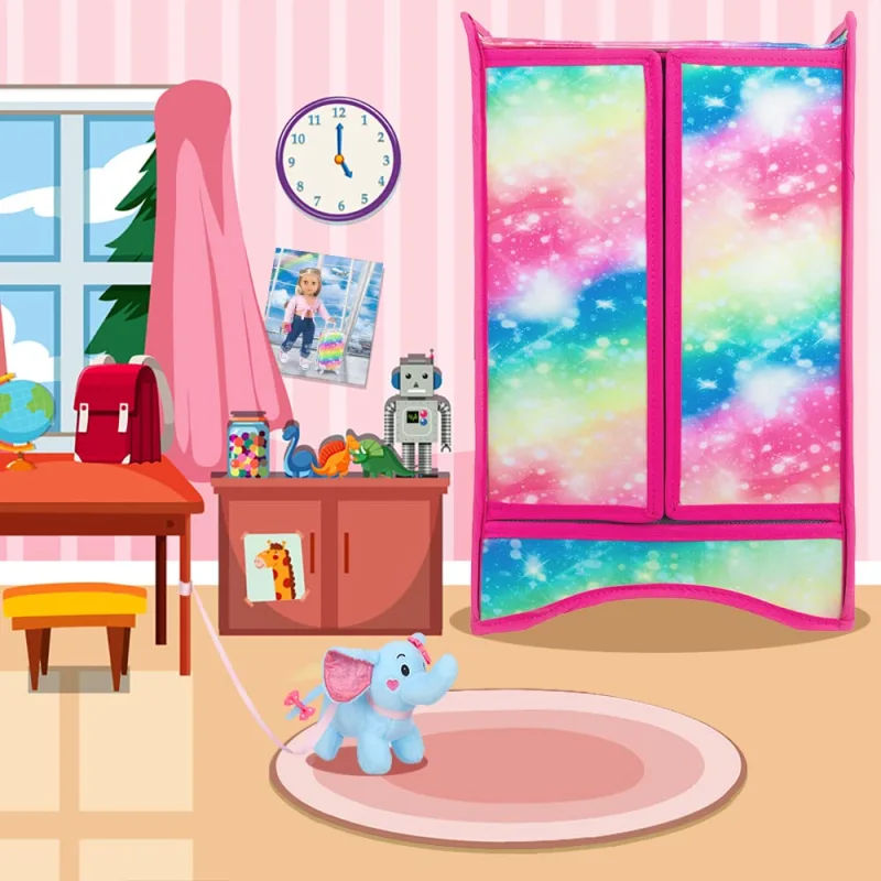 18 Inch Girl Doll Accessories Closet Wardrobe Set - Including 18 Inch Doll Clothes Wardrobe, Hangers and Storage Box for Our My Generation Life Doll Accessories
