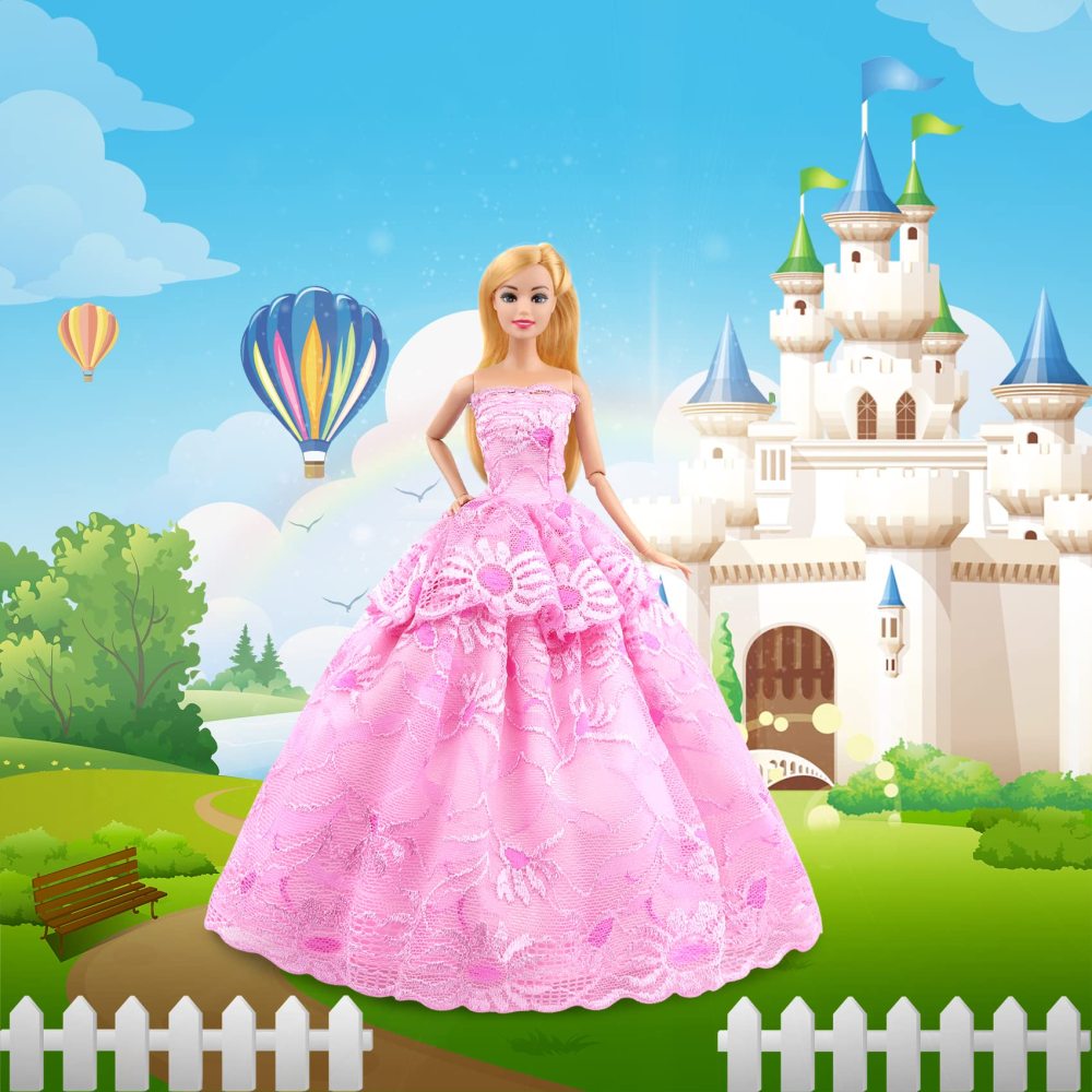 51 Pcs 11.5 Inch Girl Doll Clothes and Accessories - 6 Pcs 11.5 Inch Girl Doll Wedding Evening Party Dresses Grown with 45 Pcs 11.5 Inch Girl Doll Shoes Hangers and Other Accessories