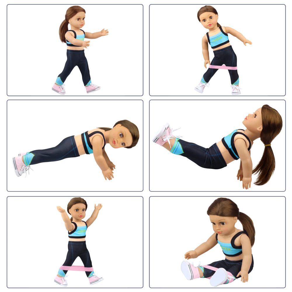 8 Piece 18 Inch Girl Doll Clothes and Accessories Set Include Yoga Sport Clothes Shoes Yoga Bands Towel Drink and Bag