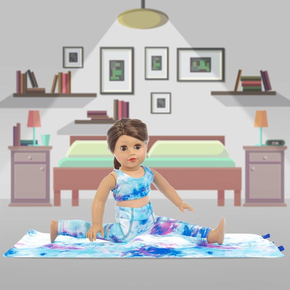 3 Items 18 Inch Doll Clothes Yoga Pilates Sports Clothes Gymnastics Yoga Exercise Outfit Sets includes Vest Suit, Yoga Mat and Towel