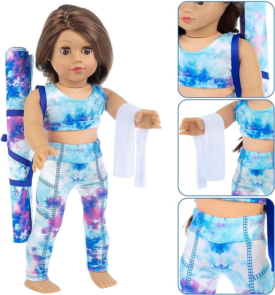 3 Items 18 Inch Doll Clothes Yoga Pilates Sports Clothes Gymnastics Yoga Exercise Outfit Sets includes Vest Suit, Yoga Mat and Towel