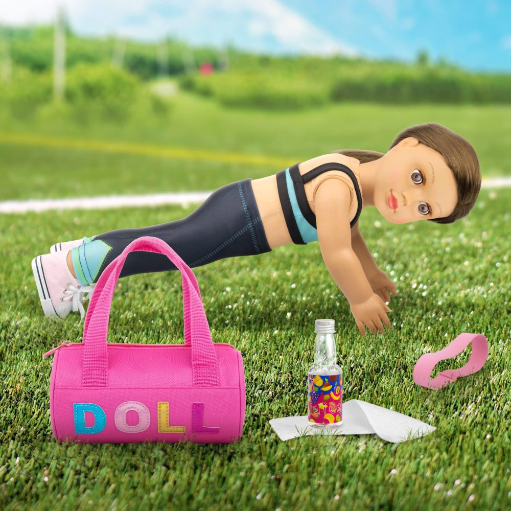 8 Piece 18 Inch Girl Doll Clothes and Accessories Set Include Yoga Sport Clothes Shoes Yoga Bands Towel Drink and Bag