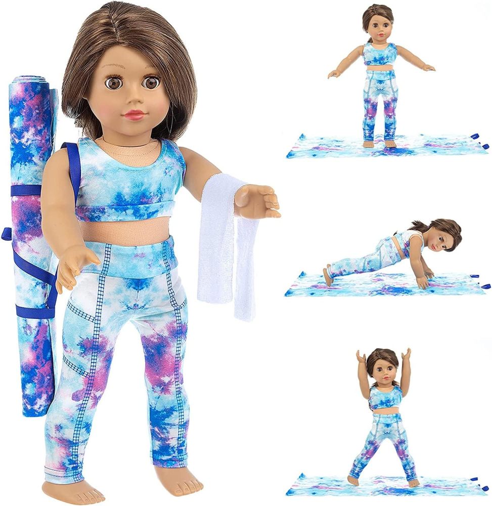 3 Items 18 Inch Doll Clothes Yoga Pilates Sports Clothes Gymnastics Yoga Exercise Outfit Sets includes Vest Suit, Yoga Mat and Towel