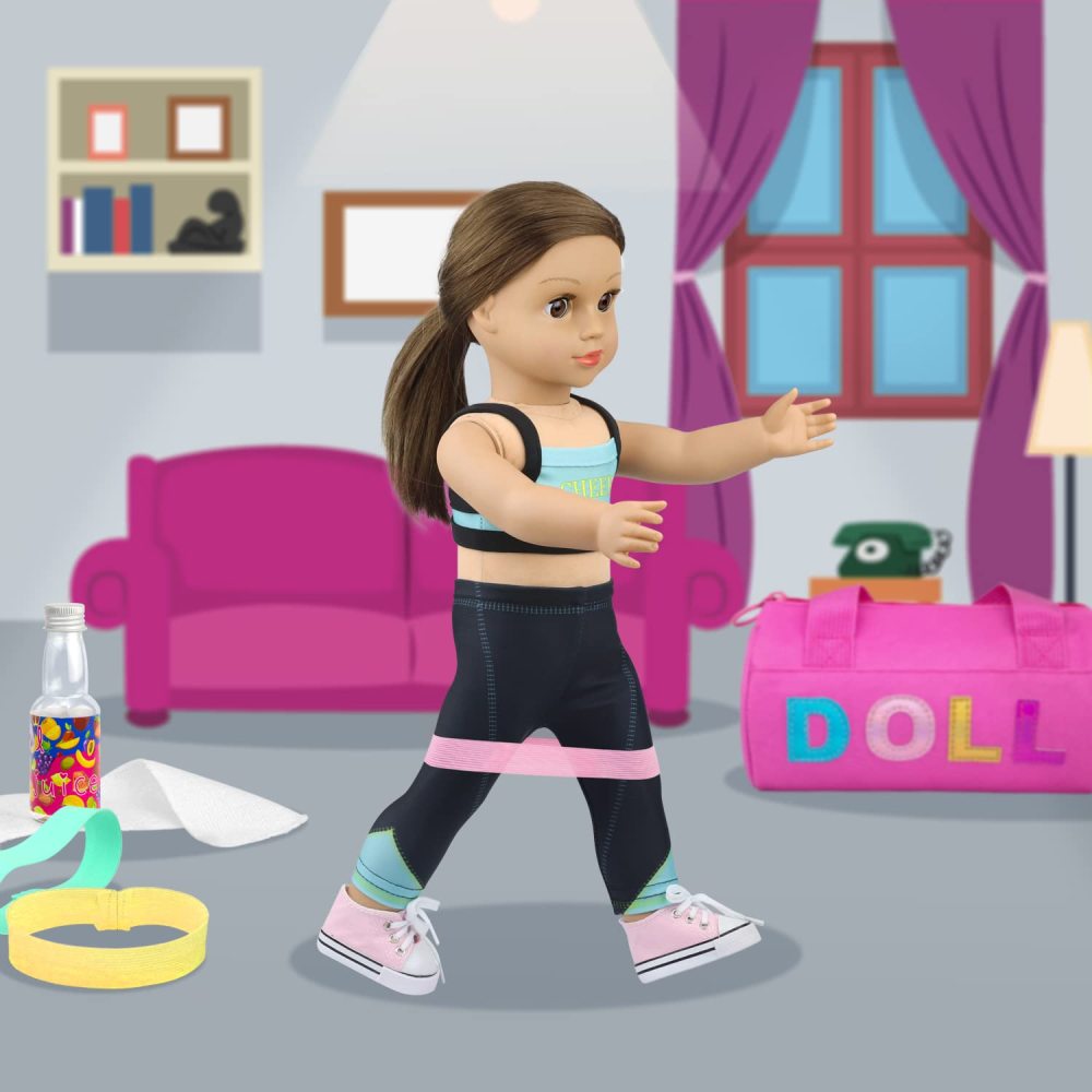 8 Piece 18 Inch Girl Doll Clothes and Accessories Set Include Yoga Sport Clothes Shoes Yoga Bands Towel Drink and Bag