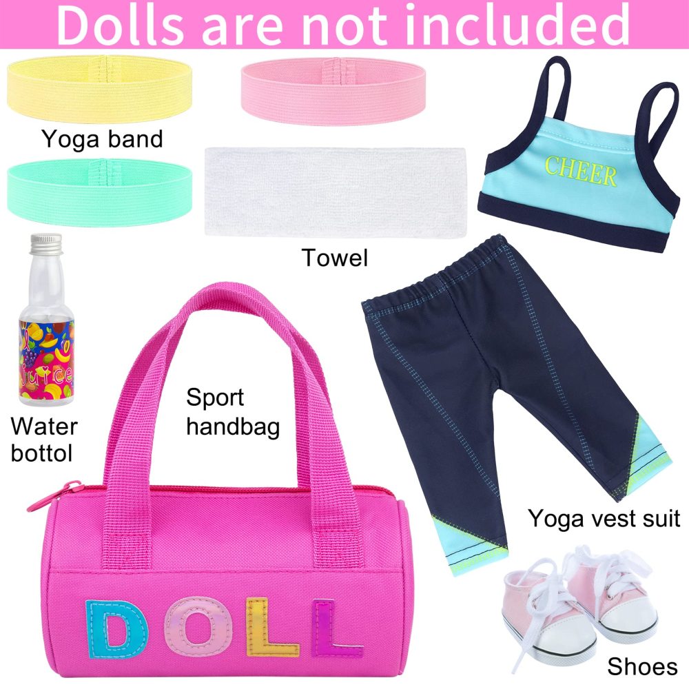 8 Piece 18 Inch Girl Doll Clothes and Accessories Set Include Yoga Sport Clothes Shoes Yoga Bands Towel Drink and Bag