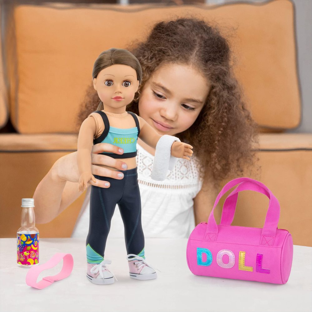 8 Piece 18 Inch Girl Doll Clothes and Accessories Set Include Yoga Sport Clothes Shoes Yoga Bands Towel Drink and Bag