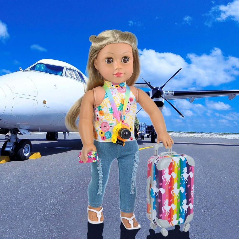 24 Pcs 18 Inch Girl Doll Clothes and Accessories Travel Suitcase Set for 18 Inch Doll Accessories Unicorn Stuff