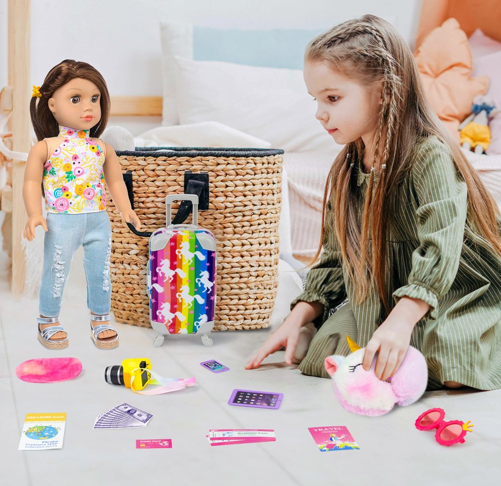 24 Pcs 18 Inch Girl Doll Clothes and Accessories Travel Suitcase Set for 18 Inch Doll Accessories Unicorn Stuff