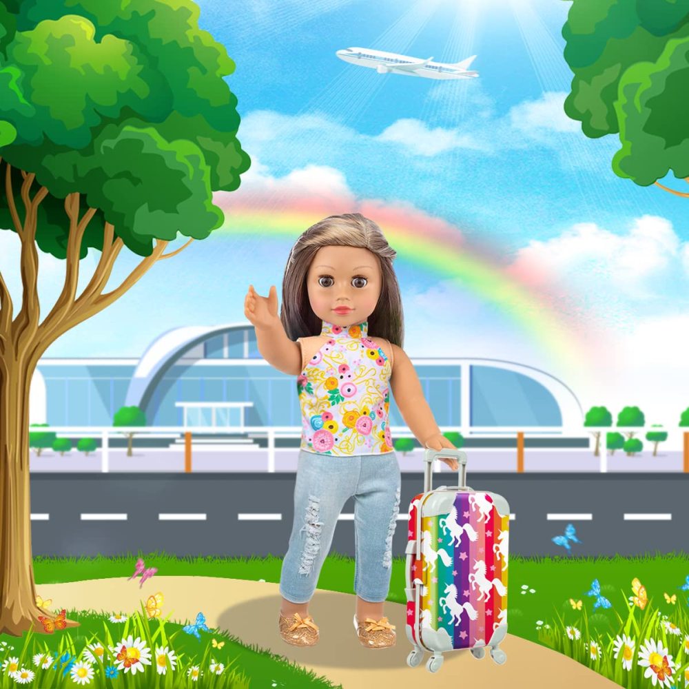 24 Pcs 18 Inch Girl Doll Clothes and Accessories Travel Suitcase Set for 18 Inch Doll Accessories Unicorn Stuff