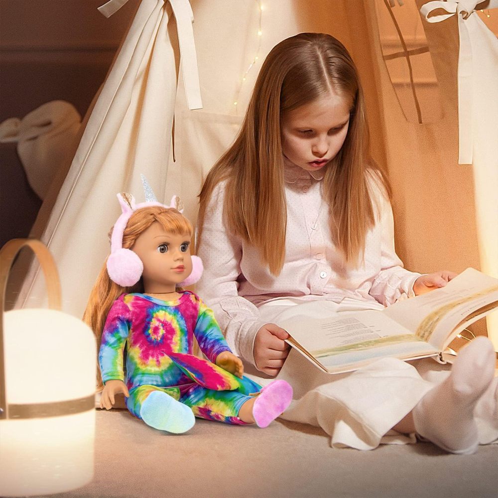 18 Inch Girl Doll Clothes and Accessories Sleeping Bag Set Rainbow Angel of Doll Sleeping Bag, Pajamas, Shoes, Eye Mask, and Doll Pillow Outfits