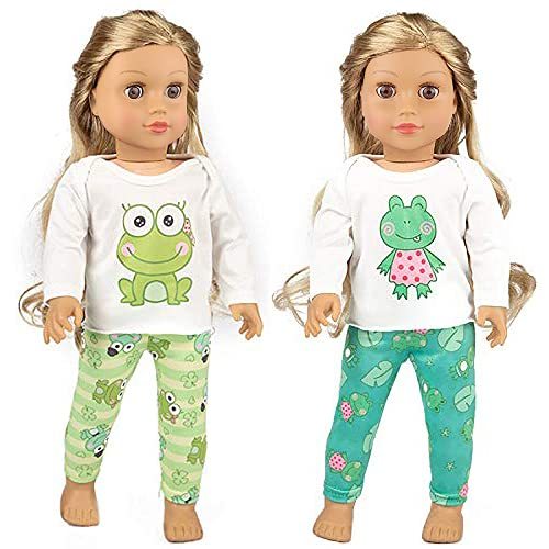 2 Sets 16-18 Inch Doll Clothes Pajamas Outfits for 18 Inch Girl Doll - 2 Pcs Tops + 2 Pcs Pants