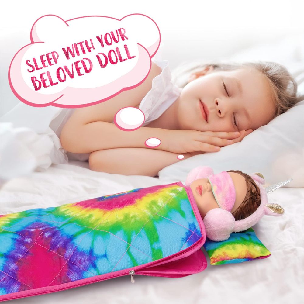 18 Inch Girl Doll Clothes and Accessories Sleeping Bag Set Rainbow Angel of Doll Sleeping Bag, Pajamas, Shoes, Eye Mask, and Doll Pillow Outfits