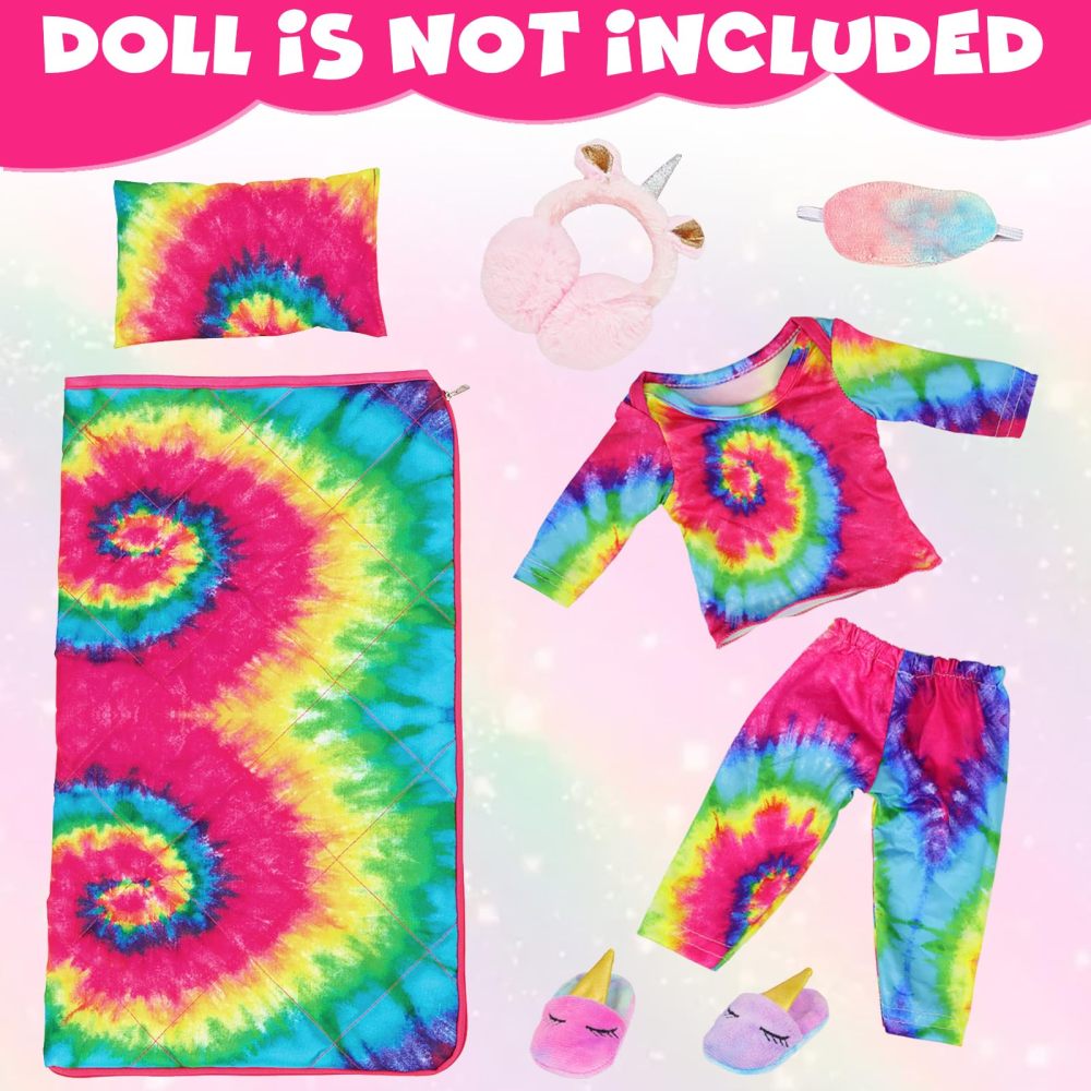 18 Inch Girl Doll Clothes and Accessories Sleeping Bag Set Rainbow Angel of Doll Sleeping Bag, Pajamas, Shoes, Eye Mask, and Doll Pillow Outfits
