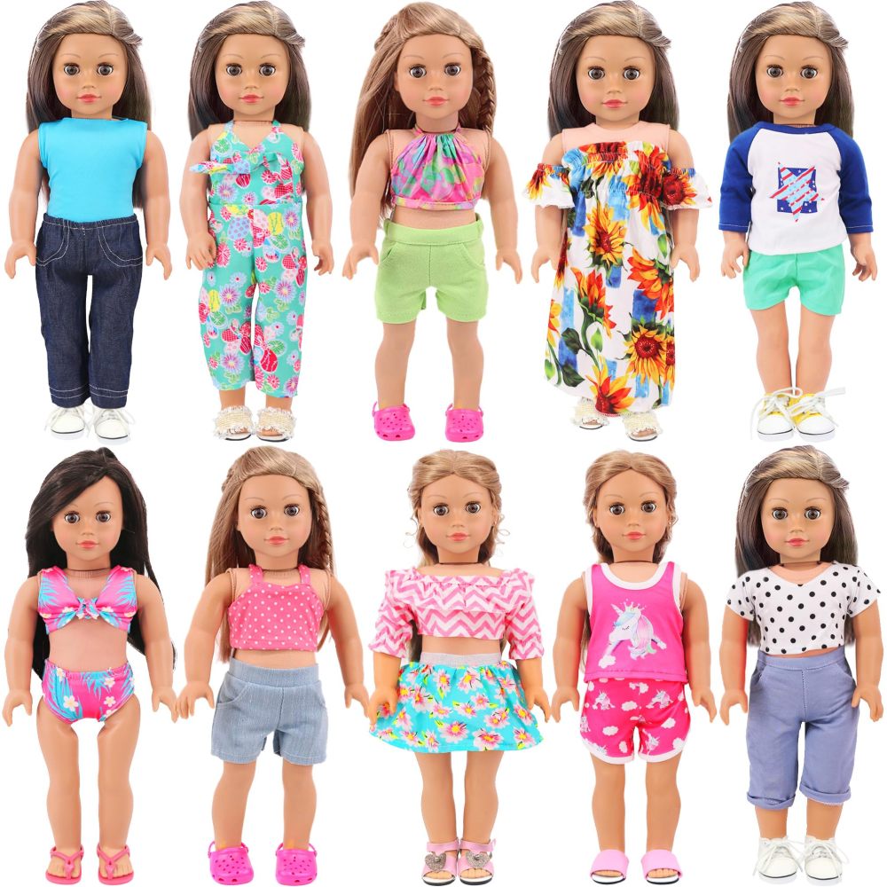 10 Sets 18 Inch Doll Clothes - 18 pcs Doll Clothing Doll Outfits Dress Swimsuits Jumpsuit Tights for 18 Inch Dolls Christmas Birthday Gift