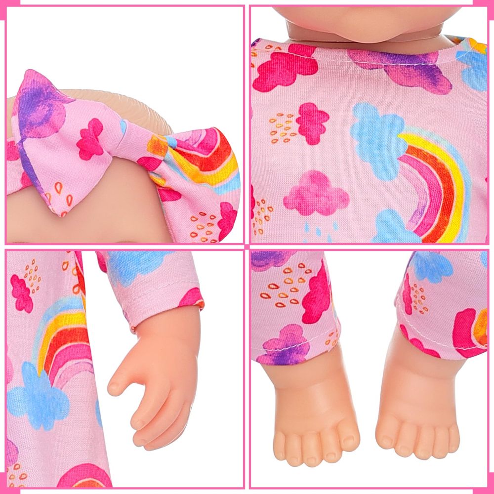 5 Sets Baby Doll Clothes and Headbands Baby Doll Accessories Set for 14 -16 Inch Doll, Total 10 pcs Cute Pattern Jumpsuit Doll Clothes and Accessories for 15 Inch Baby Dolls 18 Inch Dolls