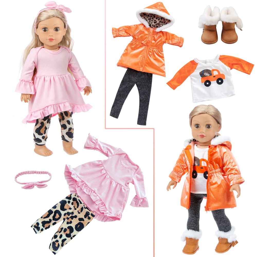 4 Sets 18 Inch Doll Clothes and Shoe and Cute Bag for Kids Casual Wear Oufits for 18 Inch Girl Doll Clothes with Hair Band Easter Bunny Backpack Birthday Gift for Kids