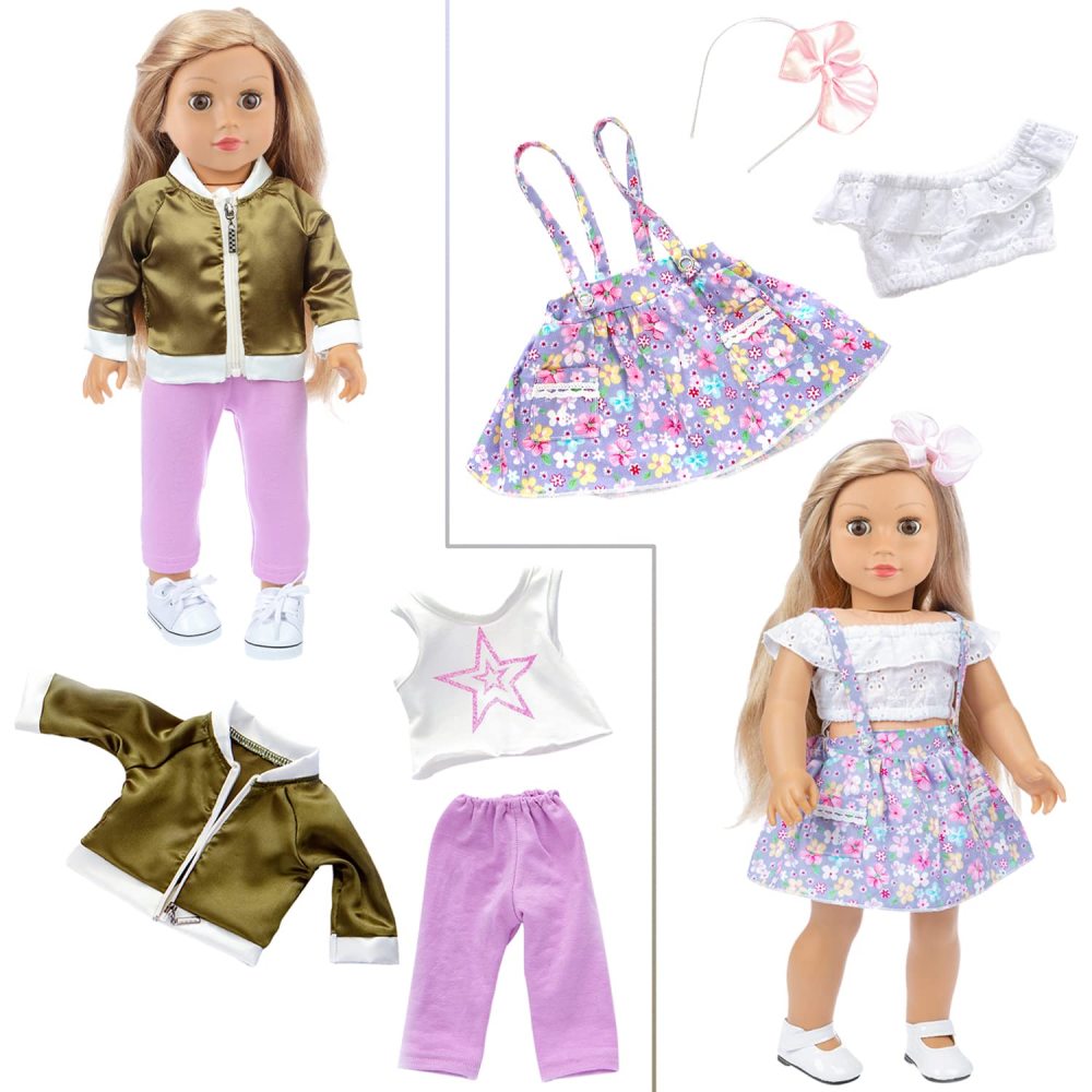 4 Sets 18 Inch Doll Clothes and Shoe and Cute Bag for Kids Casual Wear Oufits for 18 Inch Girl Doll Clothes with Hair Band Easter Bunny Backpack Birthday Gift for Kids