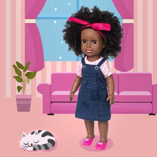 Black Doll 14.5 Inch Baby Girl Doll and Clothes Set African Washable Realistic Silicone Girl Dolls -Best Gift for Girls