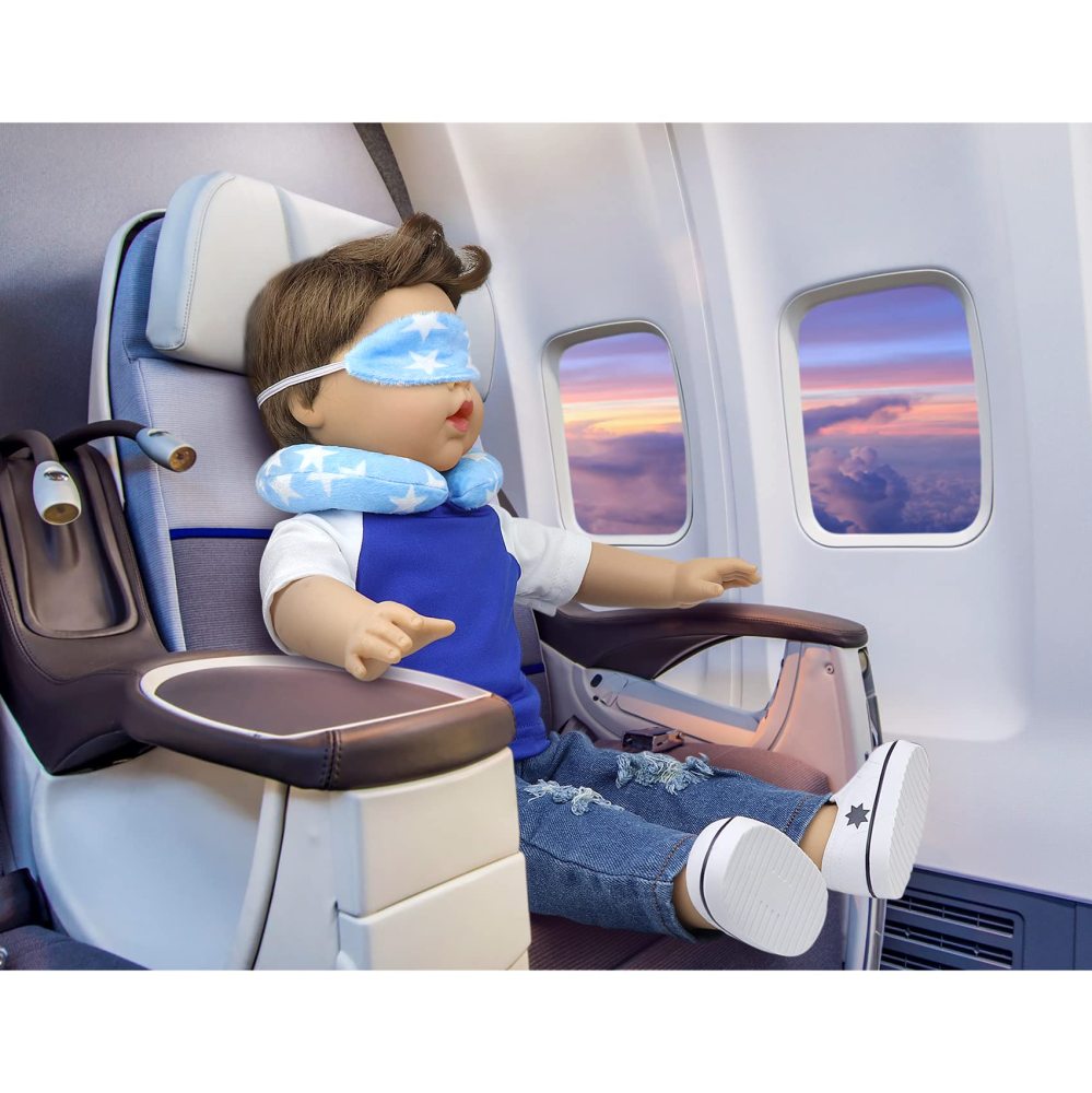 24 Pcs 18 Inch Boy Doll Clothes and Accessories Suitcase Play Set Included Travel Carrier Clothes Camera Phone Travel Pillow Passport Tickets Cashes Credit Card Map