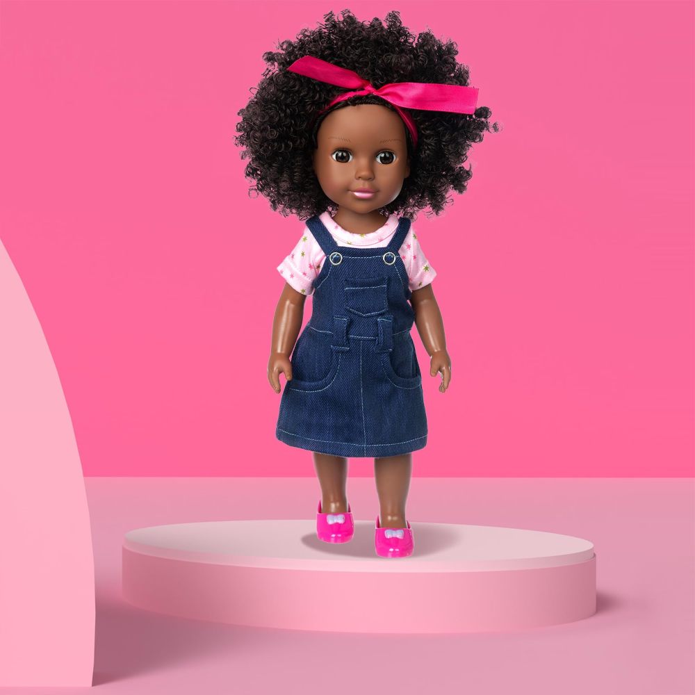 14.5" African Baby Girl Doll with Clothes Set - Washable Realistic Silicone Toy - Best Gift for Kids