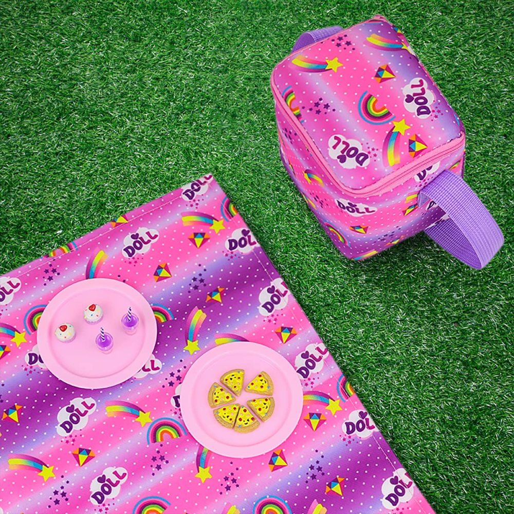 18 Girl Doll Accessories Doll Food Picnic Playset 14 Pieces Include Cooler, Picnic Blanket, Drink, Cupcake and Pizza Food for 18 inch Dolls