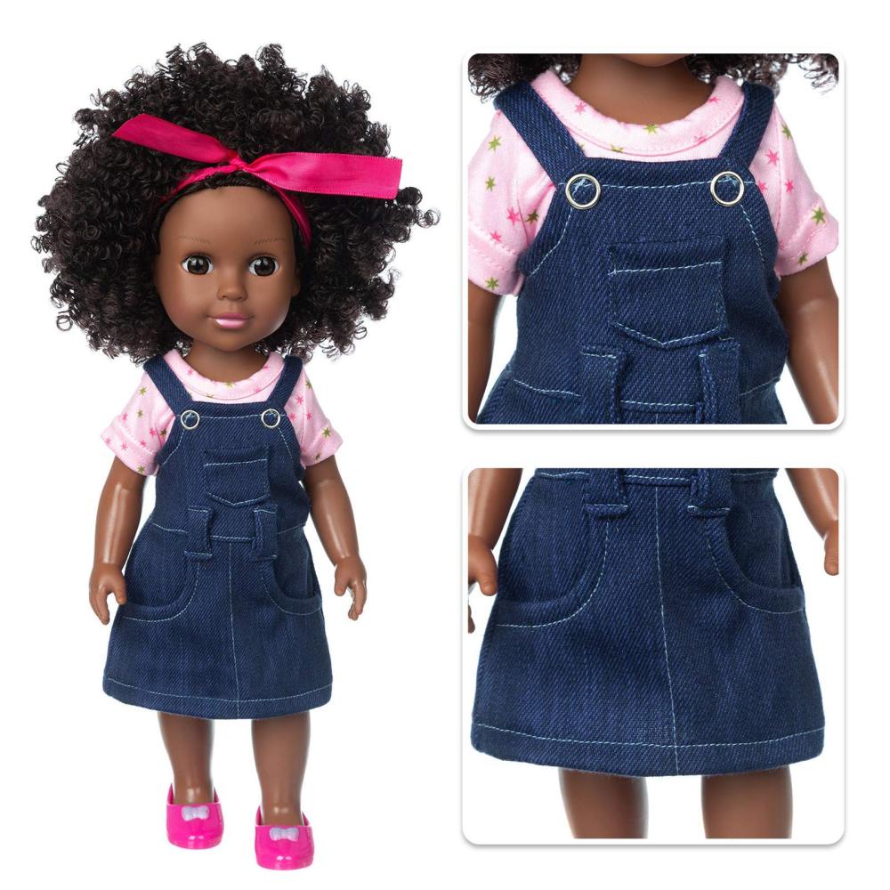14.5" African Baby Girl Doll with Clothes Set - Washable Realistic Silicone Toy - Best Gift for Kids