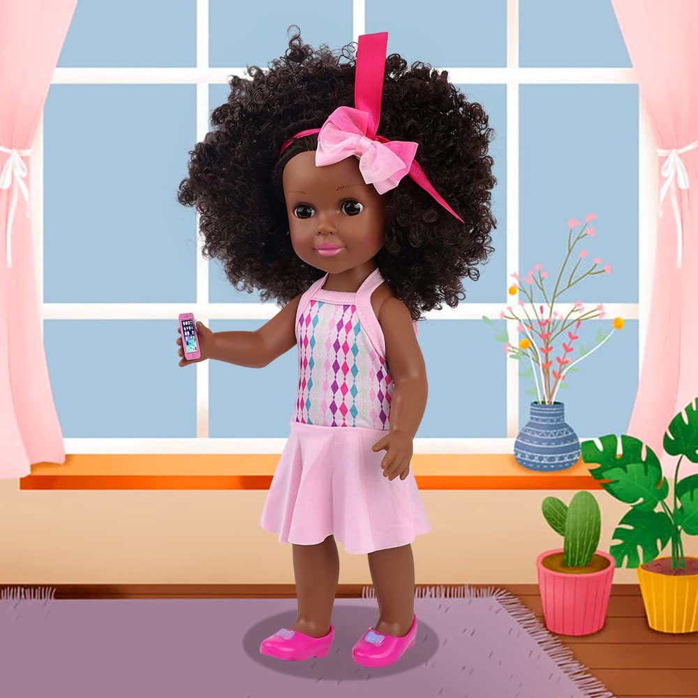 Black Doll 14.5 Inch Baby Girl Doll and Clothes Set African Washable Realistic Silicone Girl Dolls -Best Gift for Girls