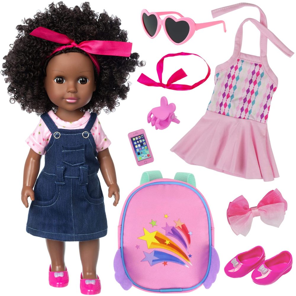 Black Doll 14.5 Inch Baby Girl Doll and Clothes Set African Washable Realistic Silicone Girl Dolls -Best Gift for Girls