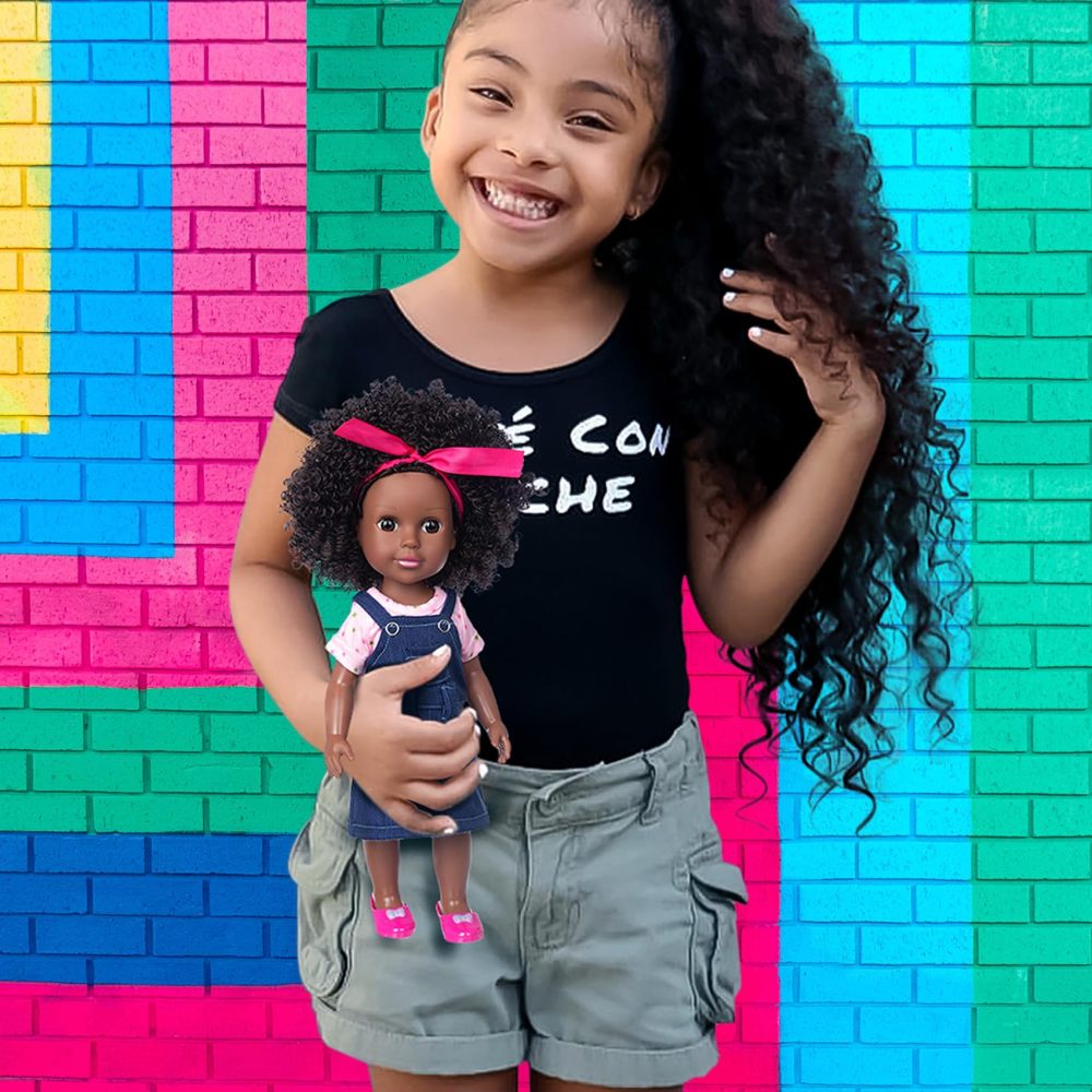 14.5" African Baby Girl Doll with Clothes Set - Washable Realistic Silicone Toy - Best Gift for Kids