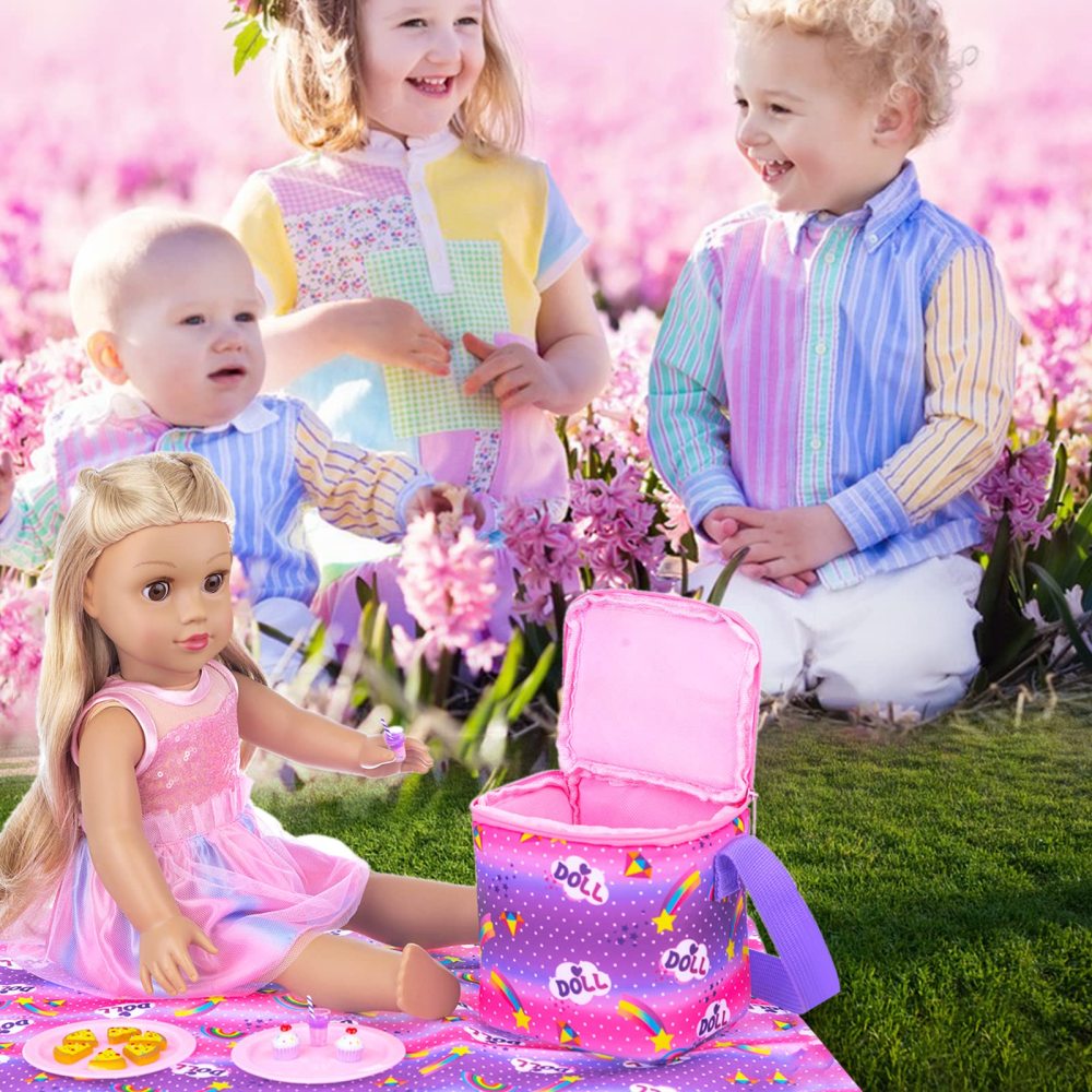 18 Girl Doll Accessories Doll Food Picnic Playset 14 Pieces Include Cooler, Picnic Blanket, Drink, Cupcake and Pizza Food for 18 inch Dolls