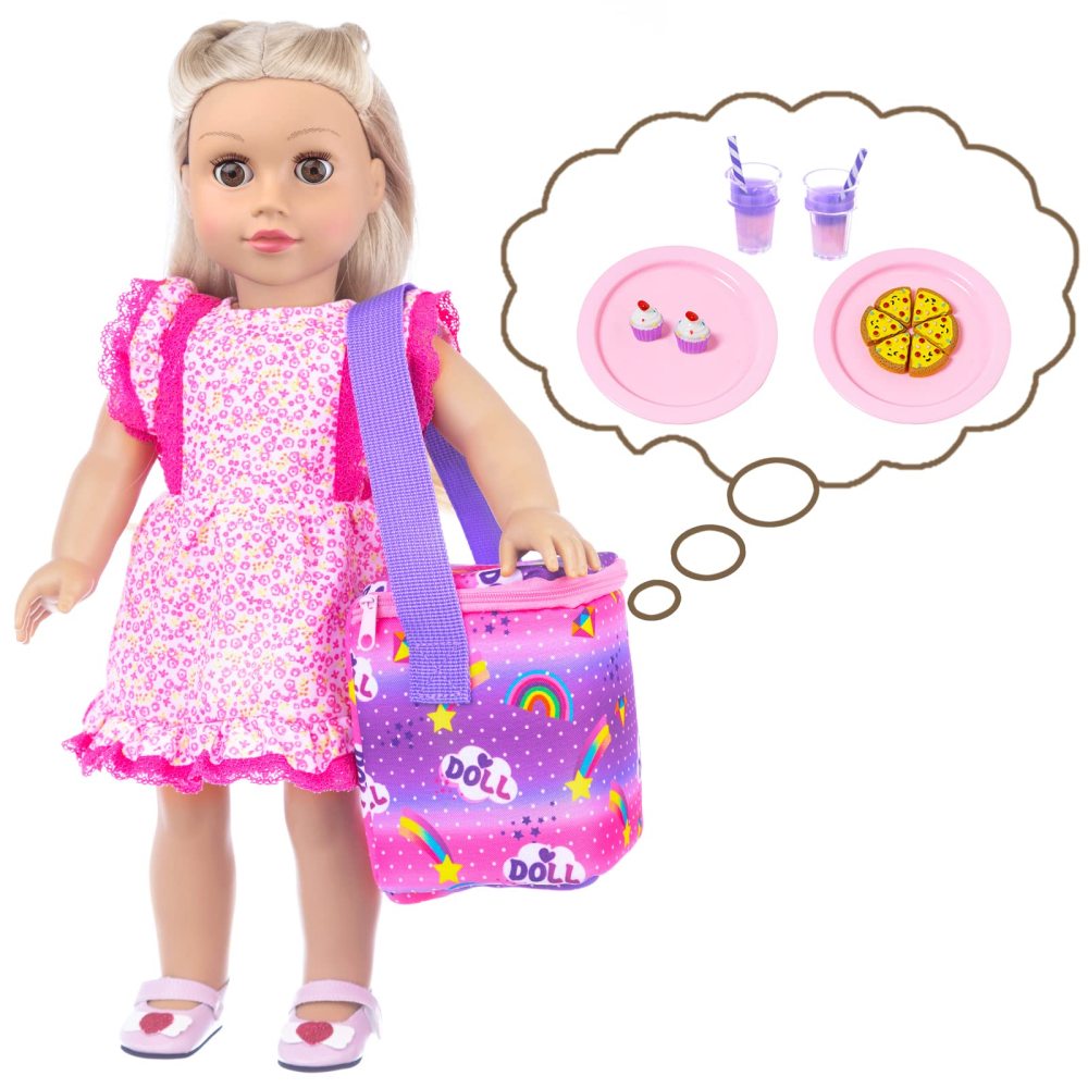 18 Girl Doll Accessories Doll Food Picnic Playset 14 Pieces Include Cooler, Picnic Blanket, Drink, Cupcake and Pizza Food for 18 inch Dolls