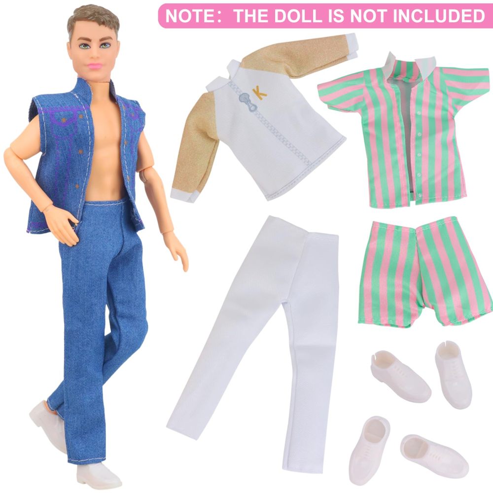 28 Pcs Doll Clothes and Accessories for 11.5 inch Boy and Girl Dolls, Including Dresses Coats Pants Shoes Hat Handbags Bracelets Earrings in Total of 7 Sets Doll Dress up