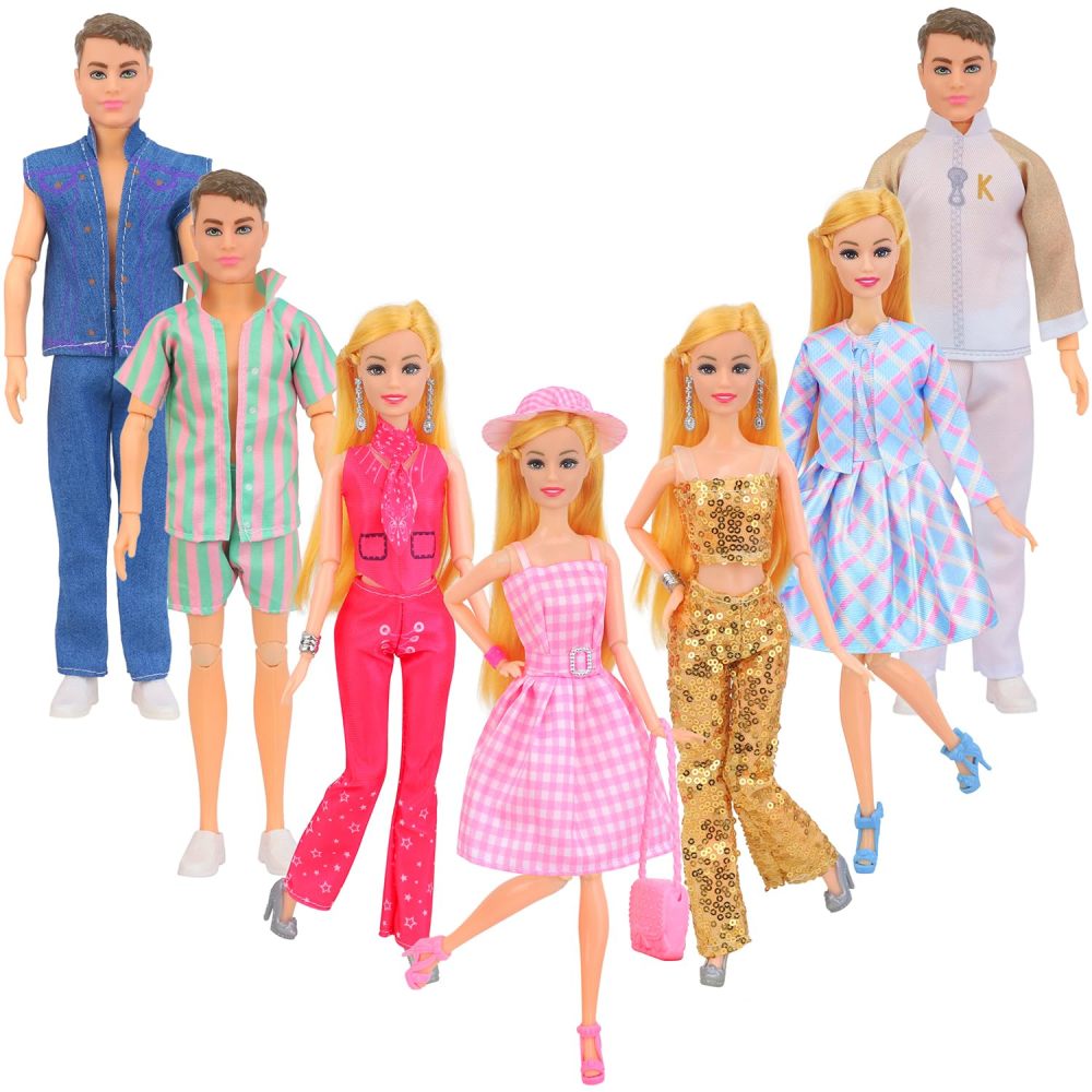 28 Pcs Doll Clothes and Accessories for 11.5 inch Boy and Girl Dolls, Including Dresses Coats Pants Shoes Hat Handbags Bracelets Earrings in Total of 7 Sets Doll Dress up