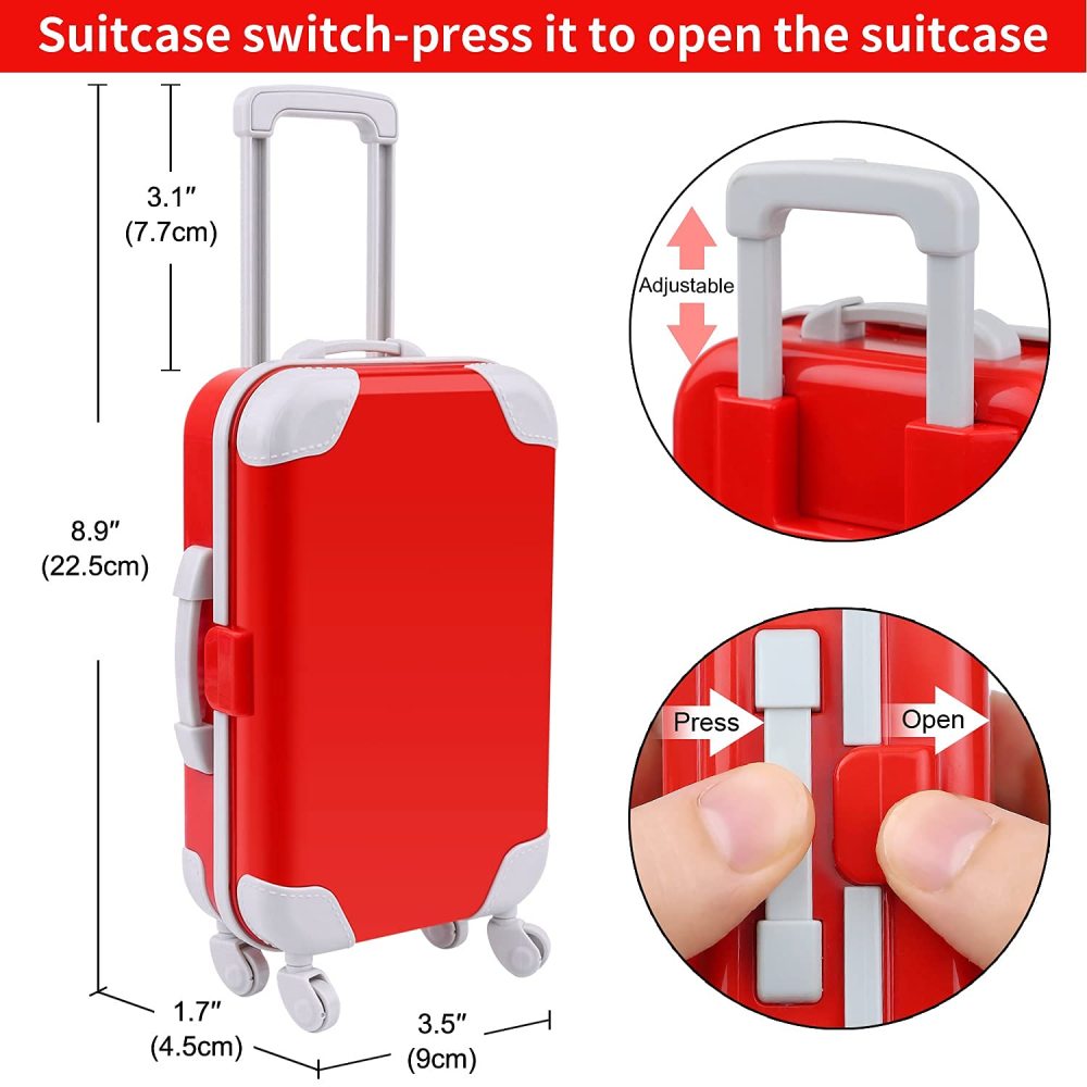 23 PCS 18 Inch Girl Doll Accessories Suitcase Travel Set Including Clothes Suitcase Backpack Camera Pad Cell Phone Neck Pillow Pink Glasses and Other Travel Set