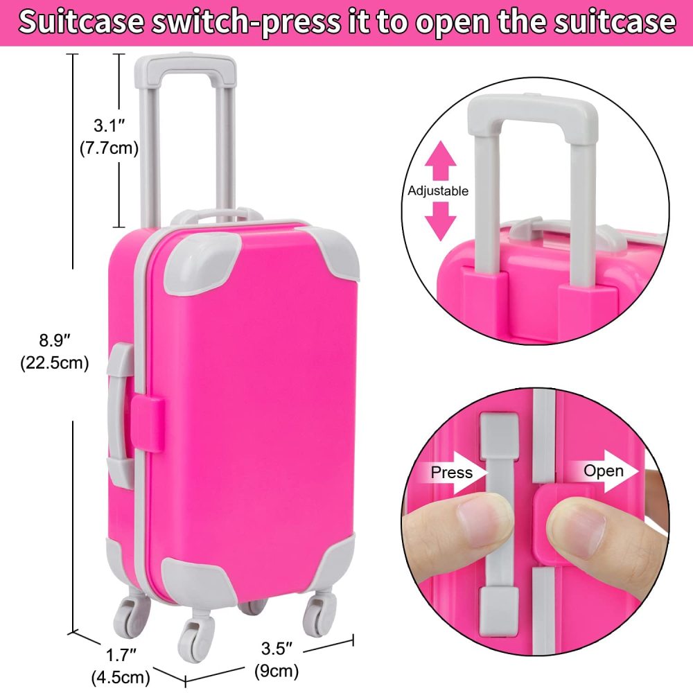18 Inch Doll Clothes and Accessories Travel Luggage Suitcase Play Set 13 Pcs Including Sunglasses, Laptops, Suitcase, Camera, Phone, Passport, Pillow (No Doll)