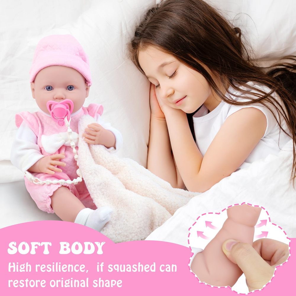 16 Inch Baby Doll Reborn,11 Pcs Realistic Baby Doll Outfits with Toy Rabbit,Baby Doll Clothes,Hat and Baby Doll Accessories,Lifelike Soft Body Baby Dolls for Toddlers