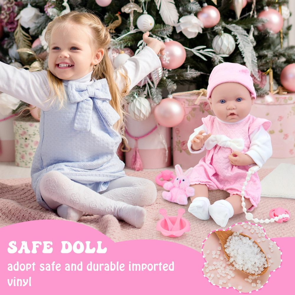16 Inch Baby Doll Reborn,11 Pcs Realistic Baby Doll Outfits with Toy Rabbit,Baby Doll Clothes,Hat and Baby Doll Accessories,Lifelike Soft Body Baby Dolls for Toddlers