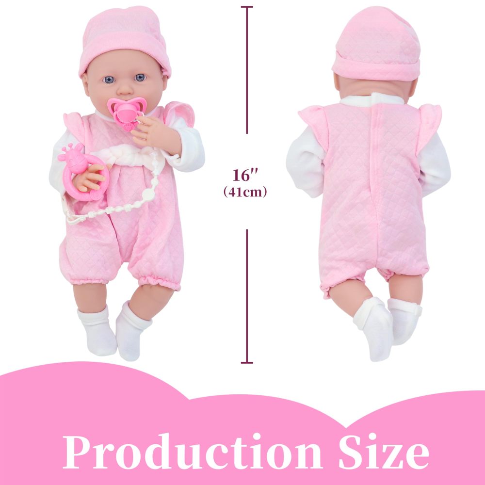 16 Inch Baby Doll Reborn,11 Pcs Realistic Baby Doll Outfits with Toy Rabbit,Baby Doll Clothes,Hat and Baby Doll Accessories,Lifelike Soft Body Baby Dolls for Toddlers