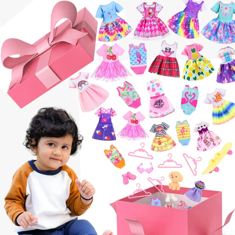 ZITA ELEMENT 16 Pcs 5.3 Inch - 6 Inch Girl Doll Clothes and Accessories - 3 Dresses, 3 Swimsuits, 2 Shoes, 5 Outfits Hangers, 1 Skateboard, 1 Glasses