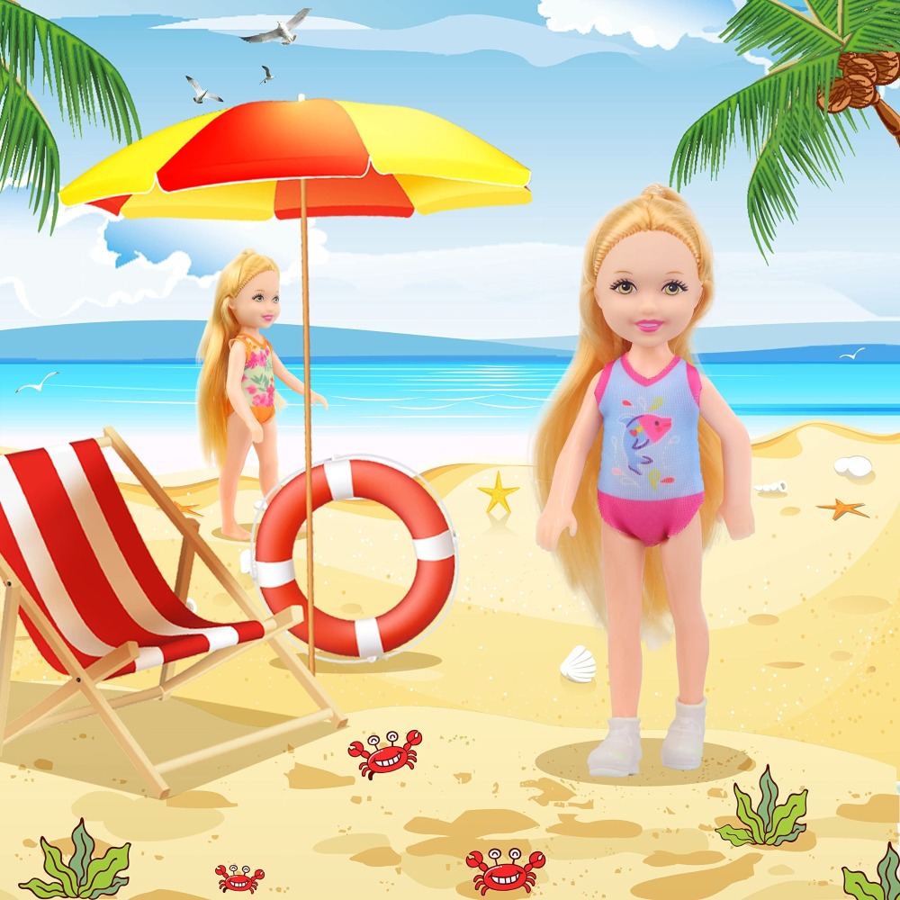 ZITA ELEMENT 16 Pcs 5.3 Inch - 6 Inch Girl Doll Clothes and Accessories - 3 Dresses, 3 Swimsuits, 2 Shoes, 5 Outfits Hangers, 1 Skateboard, 1 Glasses
