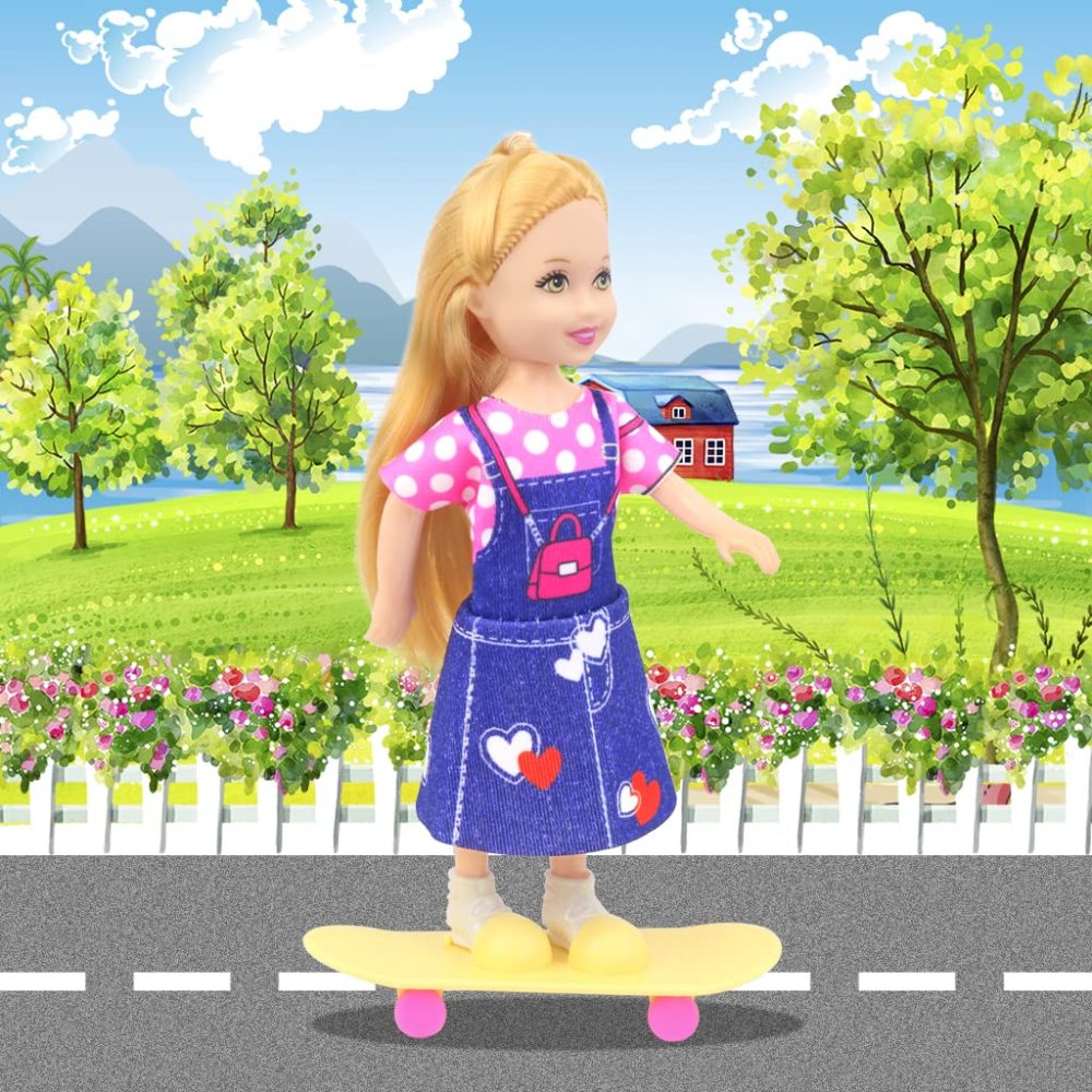 ZITA ELEMENT 16 Pcs 5.3 Inch - 6 Inch Girl Doll Clothes and Accessories - 3 Dresses, 3 Swimsuits, 2 Shoes, 5 Outfits Hangers, 1 Skateboard, 1 Glasses