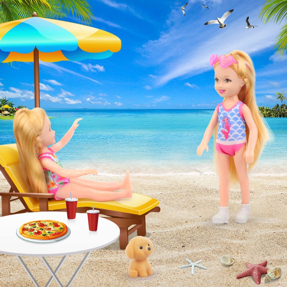 ZITA ELEMENT 16 Pcs 5.3 Inch - 6 Inch Girl Doll Clothes and Accessories - 3 Dresses, 3 Swimsuits, 2 Shoes, 5 Outfits Hangers, 1 Skateboard, 1 Glasses