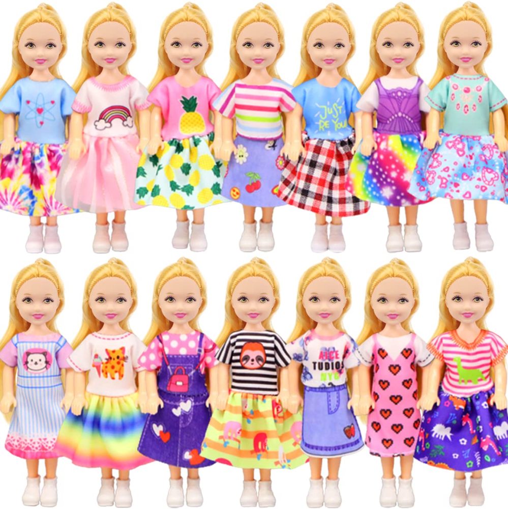 ZITA ELEMENT 16 Pcs 5.3 Inch - 6 Inch Girl Doll Clothes and Accessories - 3 Dresses, 3 Swimsuits, 2 Shoes, 5 Outfits Hangers, 1 Skateboard, 1 Glasses