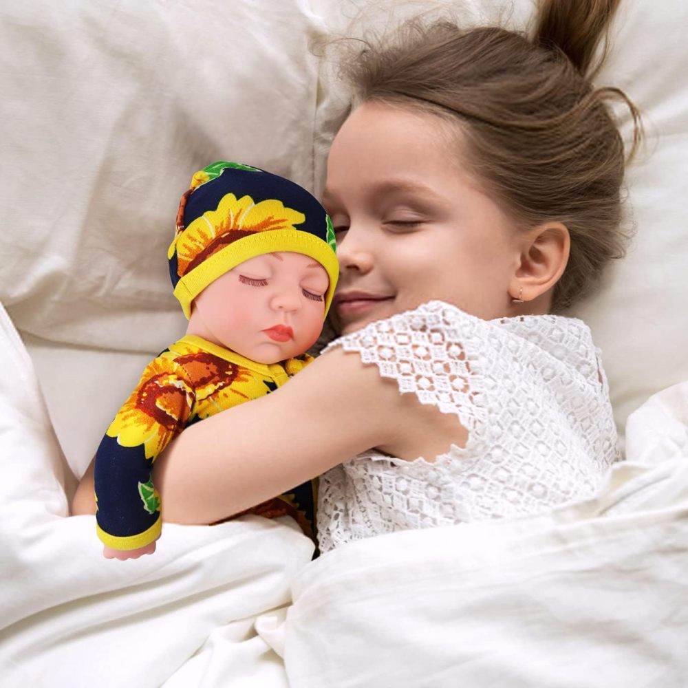 Ecore Fun 10 Inch New-born Reborn Doll Baby Doll and Clothes Set Washable Realistic Silicone Baby Dolls with Cute Sunflower Jumpsuit Clothes-Best Gift