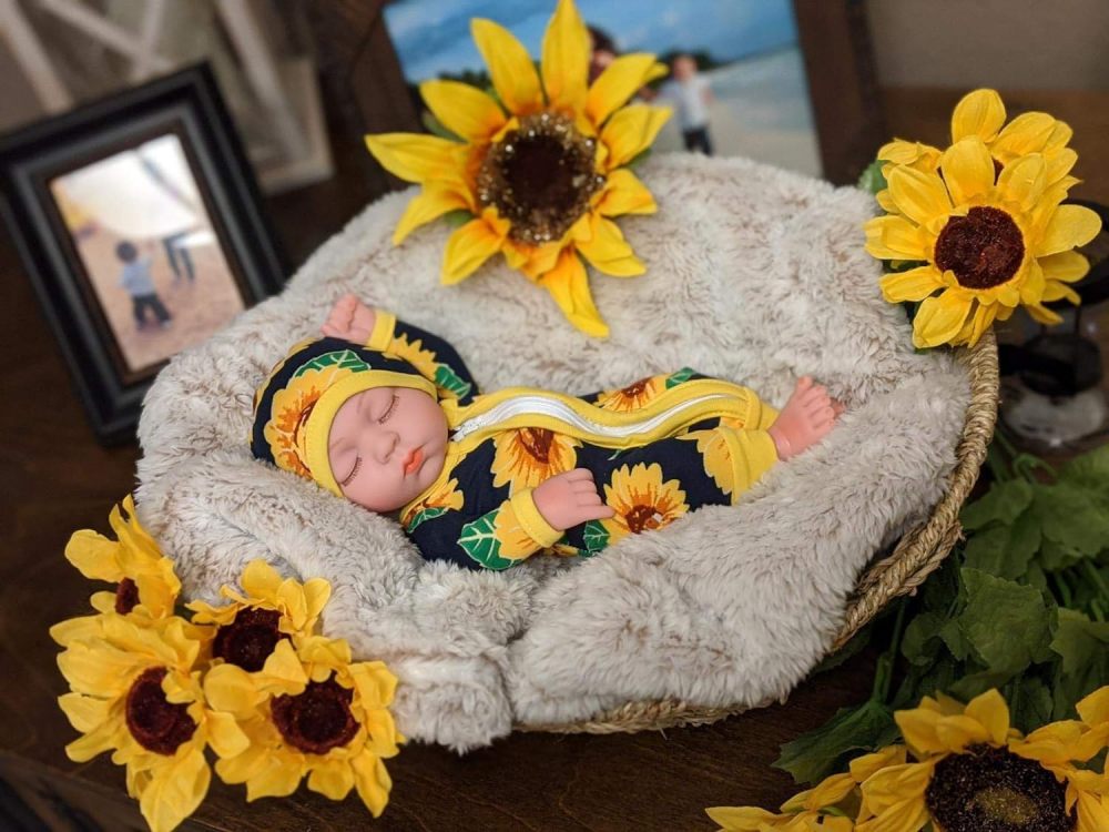 Ecore Fun 10 Inch New-born Reborn Doll Baby Doll and Clothes Set Washable Realistic Silicone Baby Dolls with Cute Sunflower Jumpsuit Clothes-Best Gift